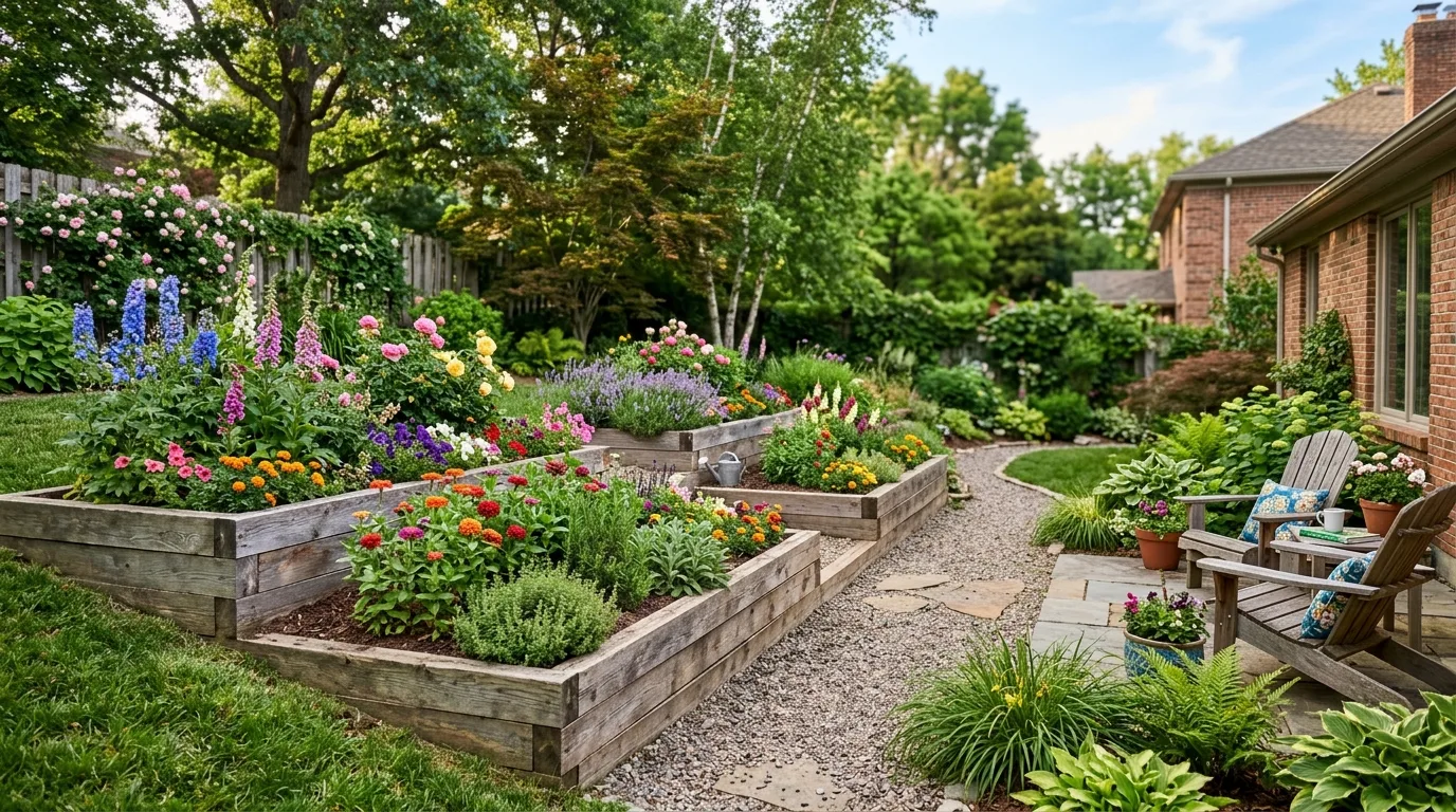 Tiered Raised Beds With Flowers